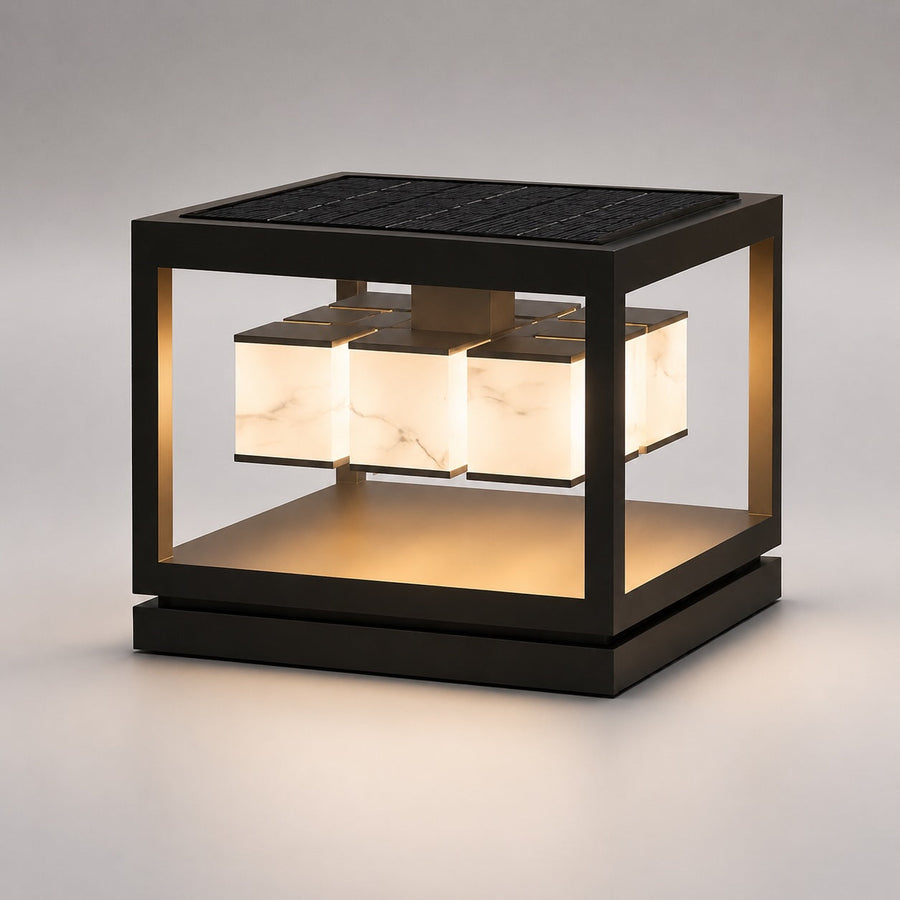 Layered Square Deck Post Light Stainless Steel Solar 12V or Hardwired Warm LED