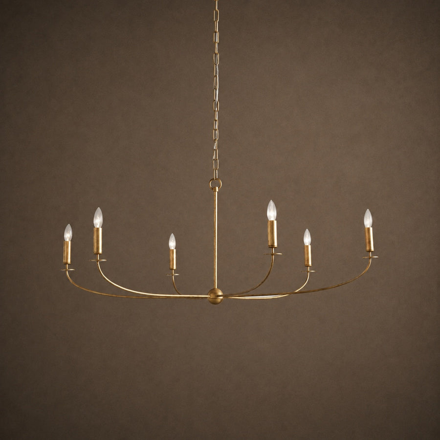 Antique Gold Leaf Iron Round Chandelier 6 or 8 Light for Dining Room & Foyer