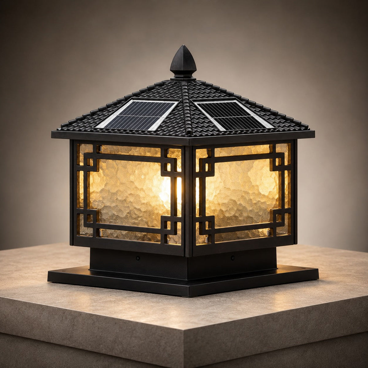 Coffee Gold Square Frosted Glass Pillar Light Solar or Hardwired for Garden IP54