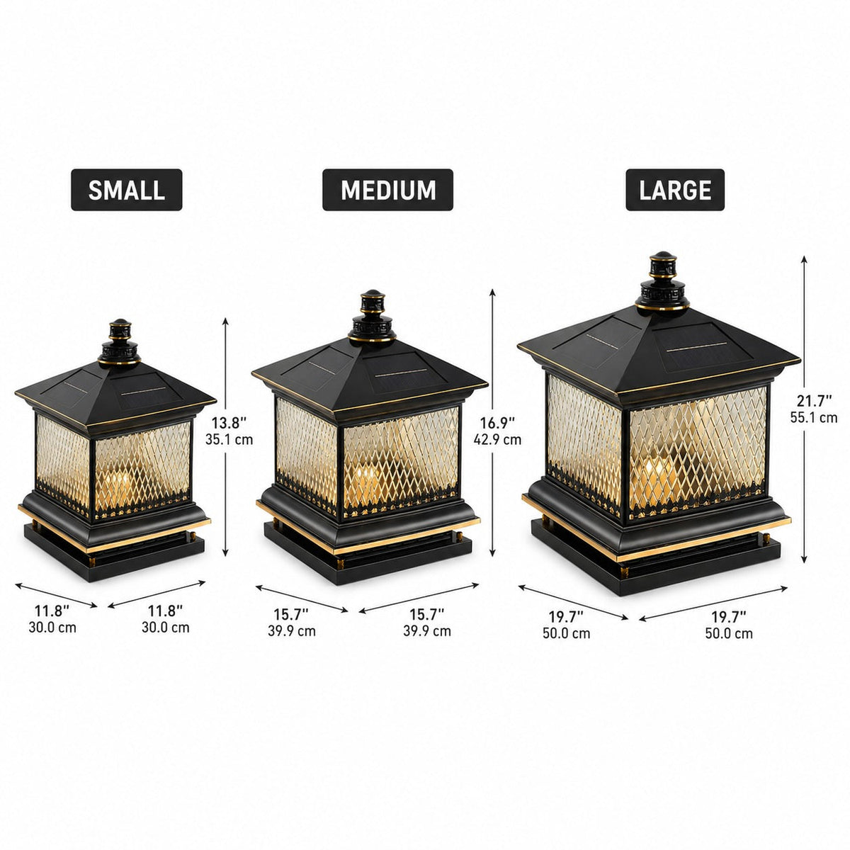 Diamond Glass Solar Post Light in Black Bronze or Copper Aluminium Remote IP65