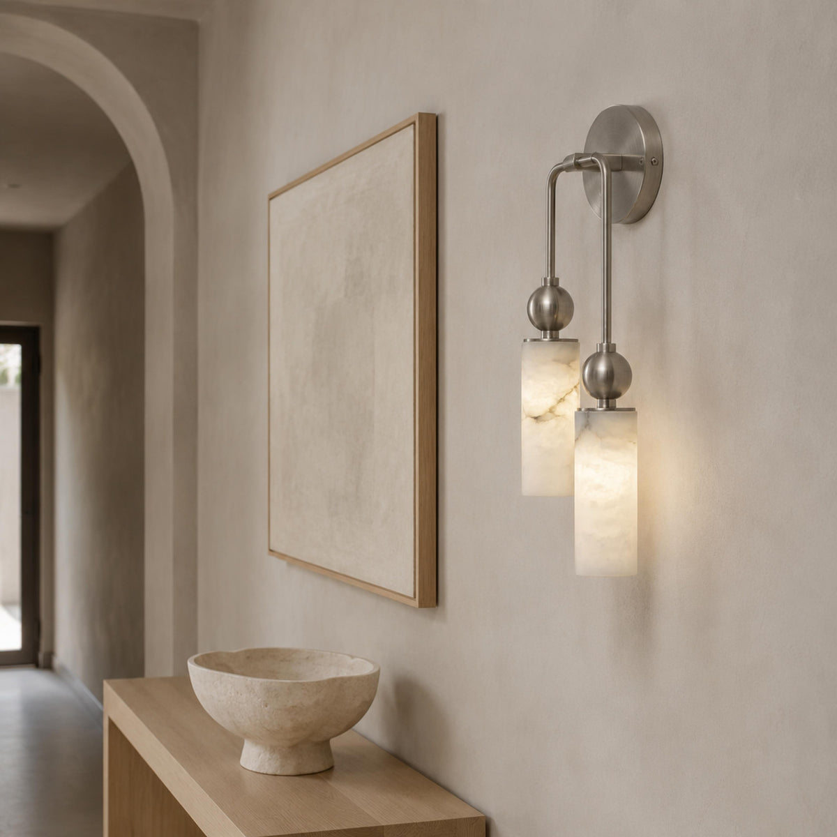 Alabaster-Effect Glass Flush Wall Light LED 1 or 2 Head Brass Black or Nickel