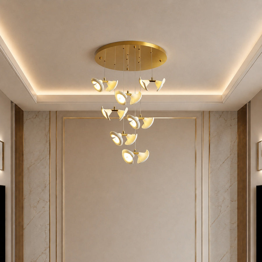 Double Horn Ceramic Trumpet Chandelier Gold Iron LED 14 to 128 Light