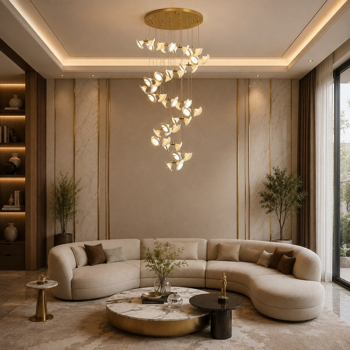 Double Horn Ceramic Trumpet Chandelier Gold Iron LED 14 to 128 Light