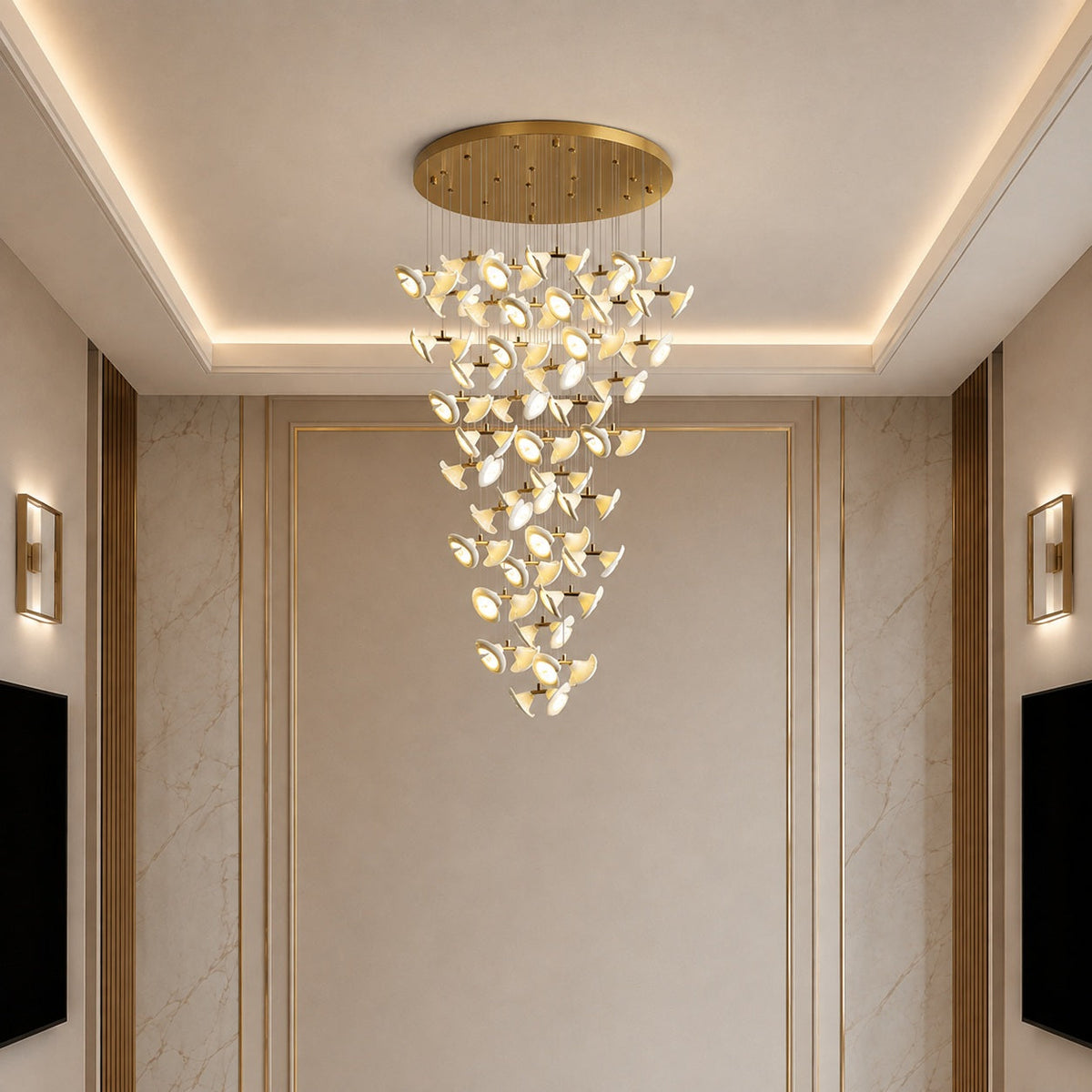 Double Horn Ceramic Trumpet Chandelier Gold Iron LED 14 to 128 Light
