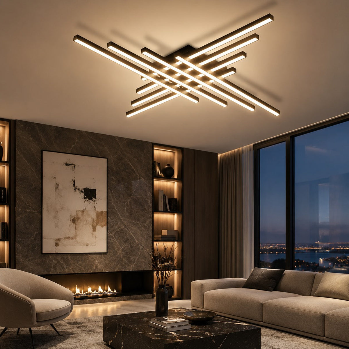 Long Strip Linear LED Ceiling Light Black or White Stepless Dimming 61 to 120 cm