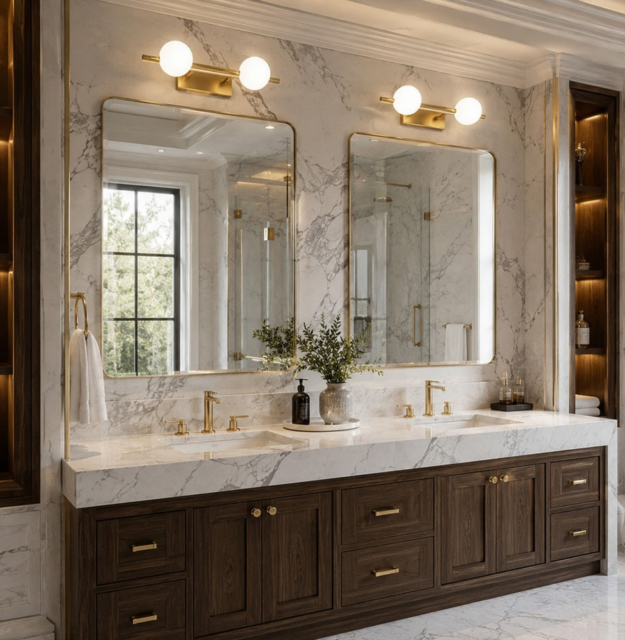 Copper Vanity Light Bar with Milky White Glass Shades Tri-Colour 2 to 5 Light