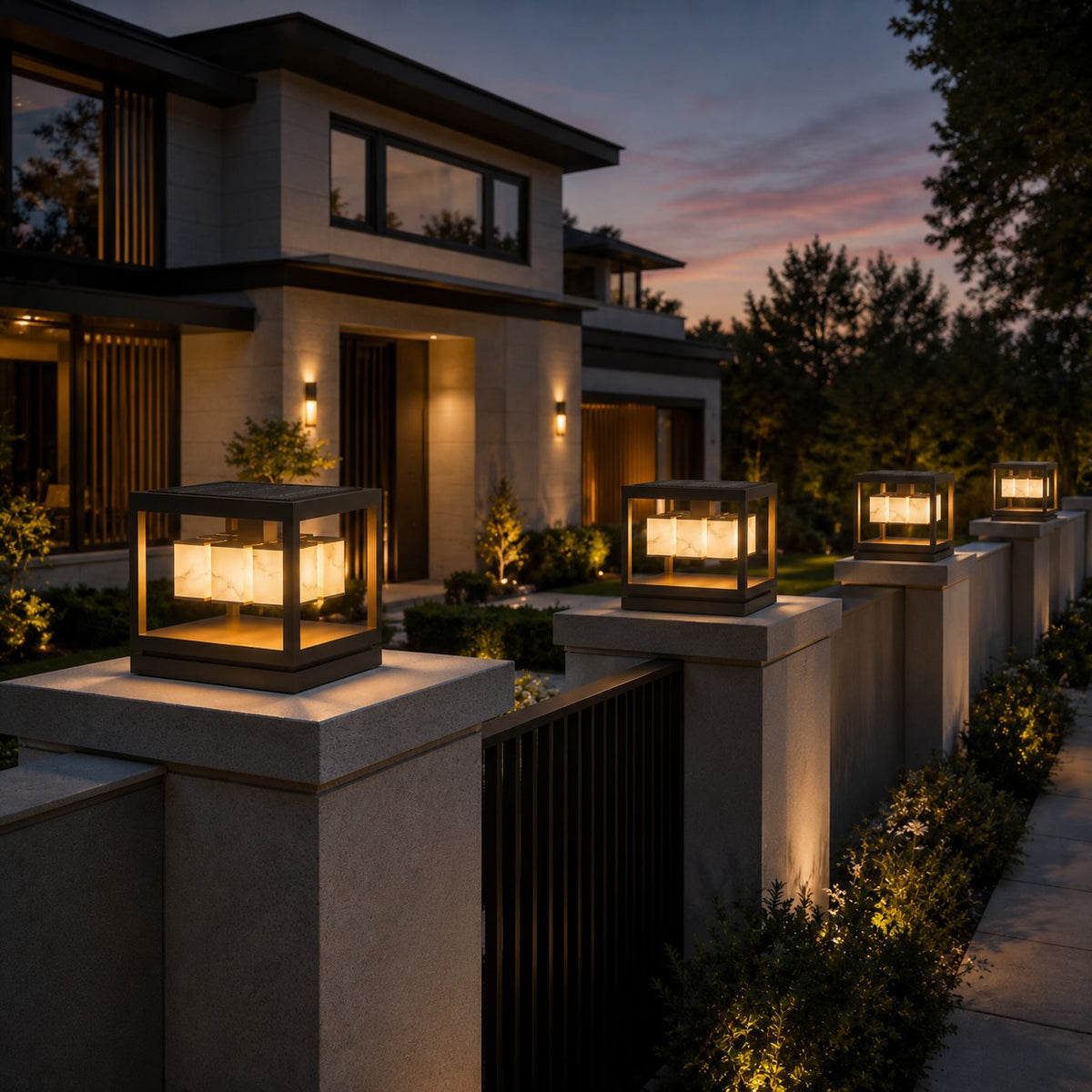 Layered Square Deck Post Light Stainless Steel Solar 12V or Hardwired Warm LED