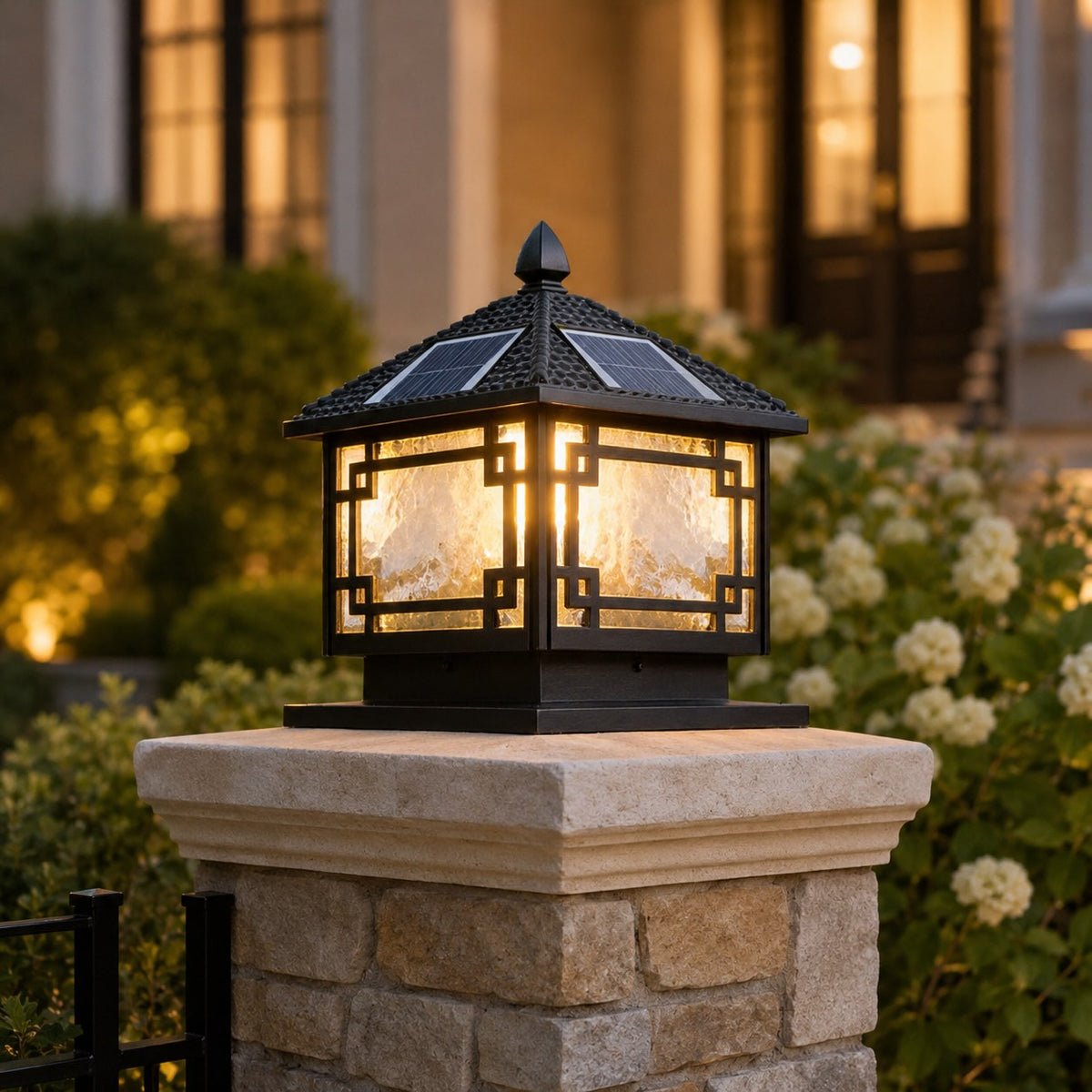 Coffee Gold Square Frosted Glass Pillar Light Solar or Hardwired for Garden IP54