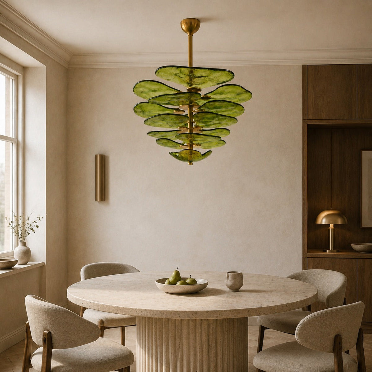 Layered Glass Leaf Chandelier in Copper with Clear Amber Pink or Green Glass