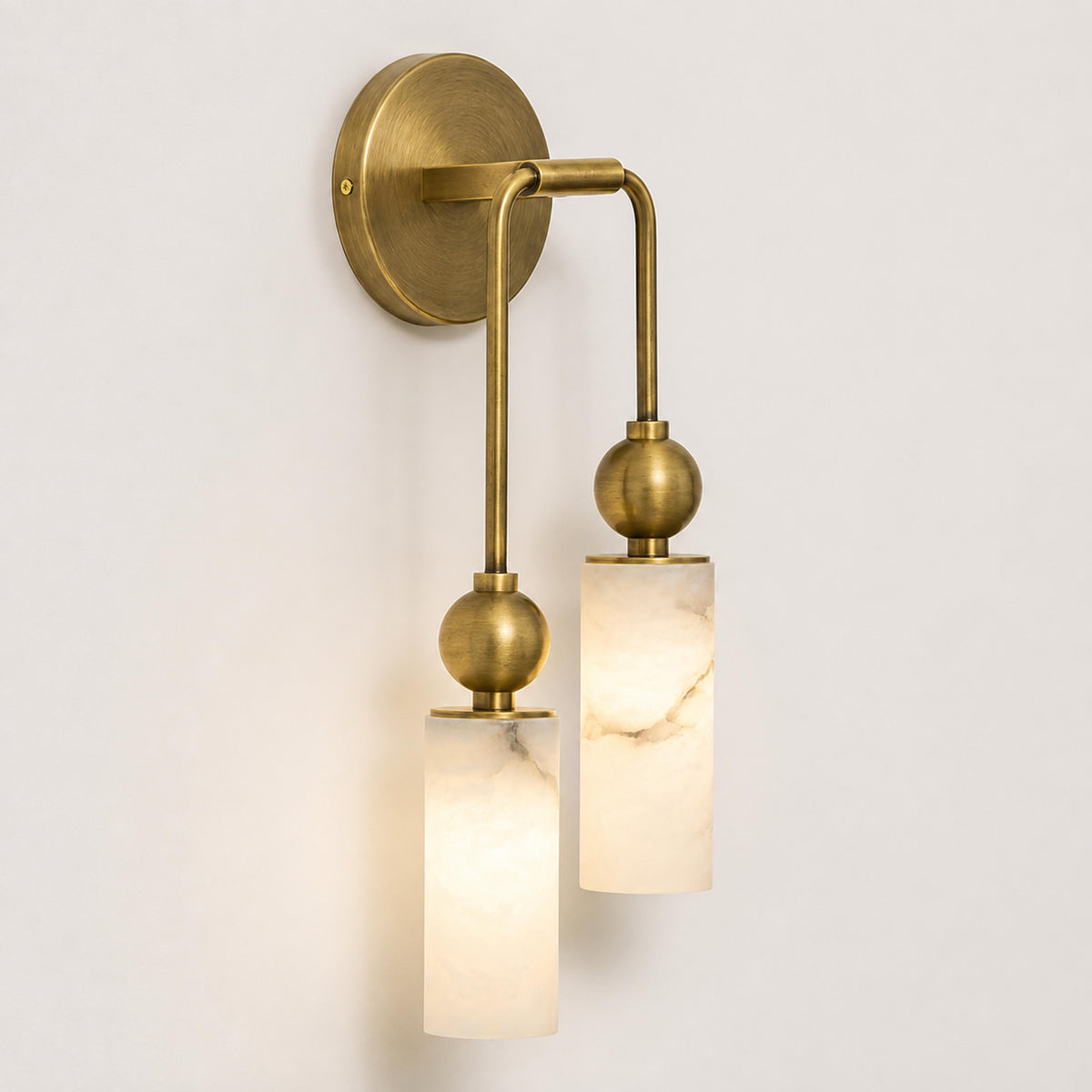 Alabaster-Effect Glass Flush Wall Light LED 1 or 2 Head Brass Black or Nickel
