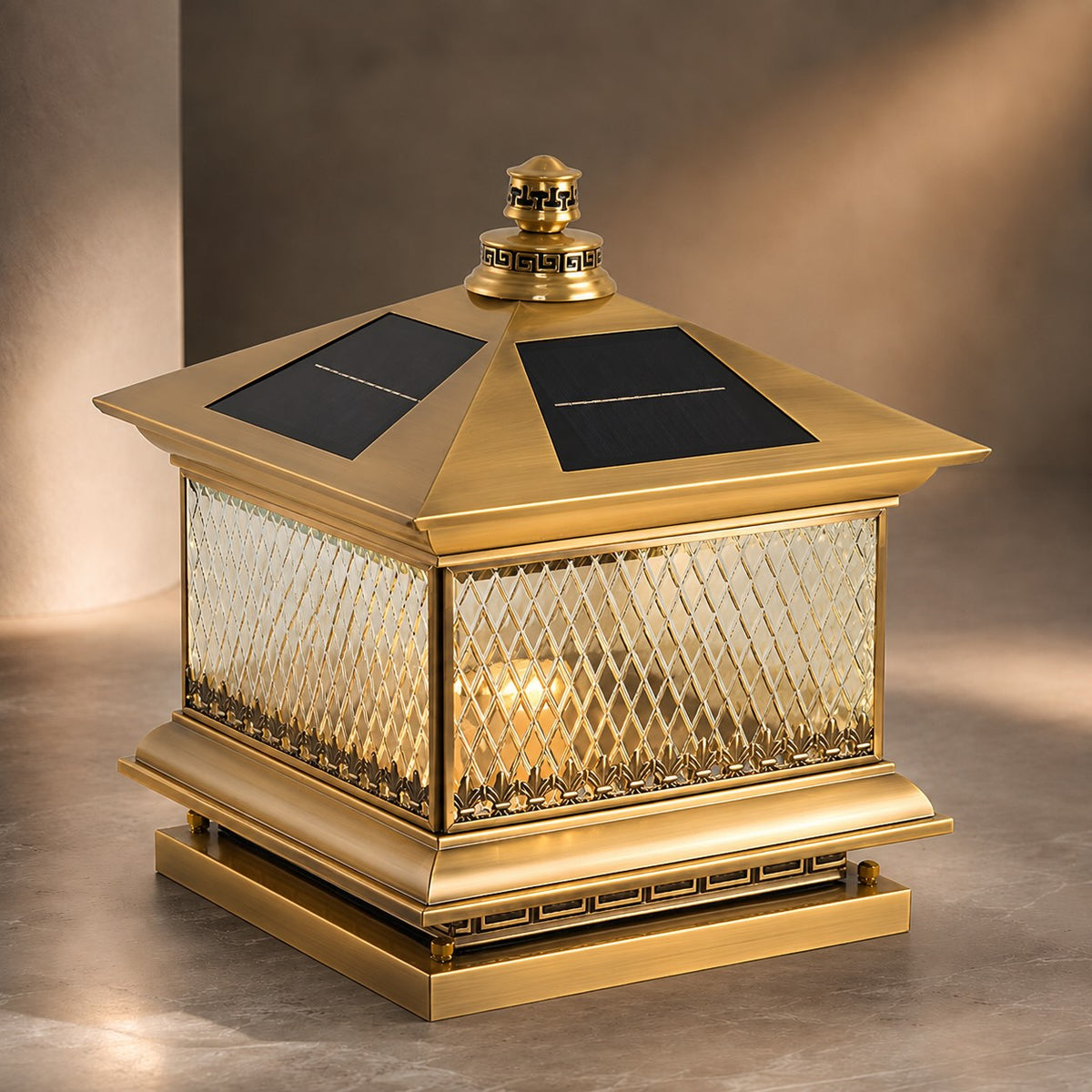 Diamond Glass Solar Post Light in Black Bronze or Copper Aluminium Remote IP65