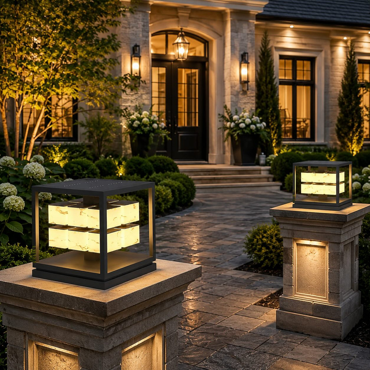 Layered Square Deck Post Light Stainless Steel Solar 12V or Hardwired Warm LED