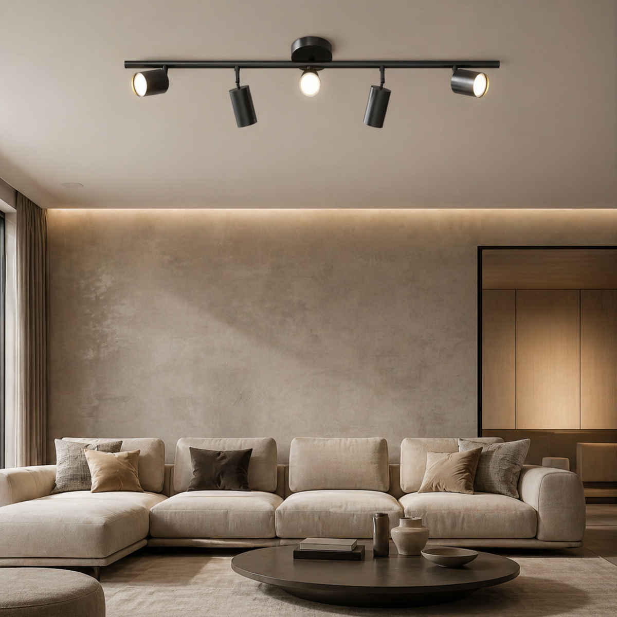 Adjustable Spotlight Ceiling Light Bar 1 to 5 Heads in Black or Gold