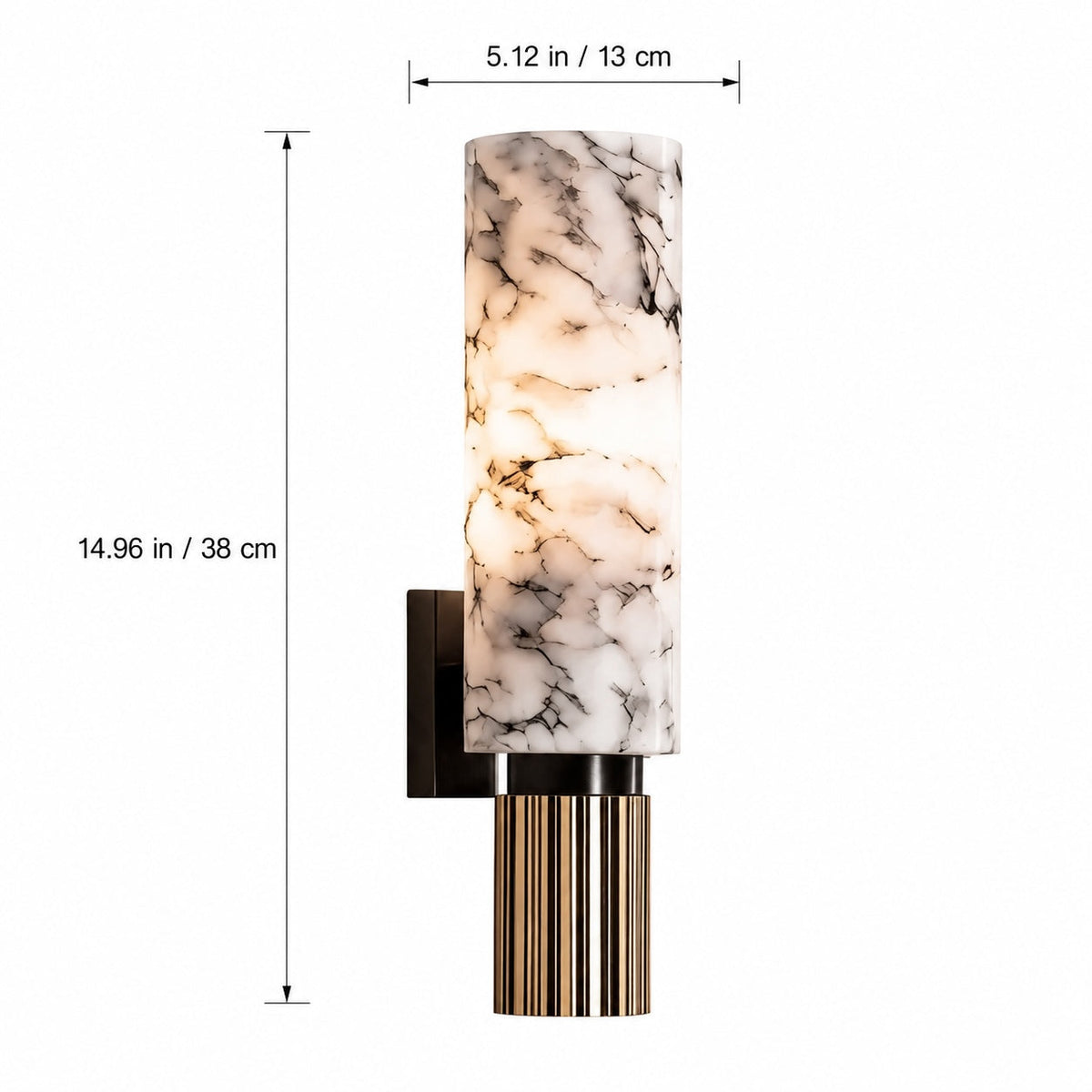 Alabaster Cylinder Wall Sconce Fluted Copper Base Natural Stone Totem Light