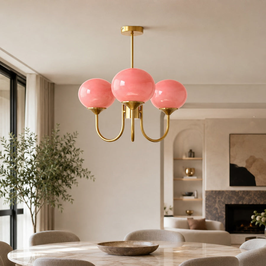 Adjustable Arm Glass Shade Chandelier Copper or Chrome 3 or 5 Light E27