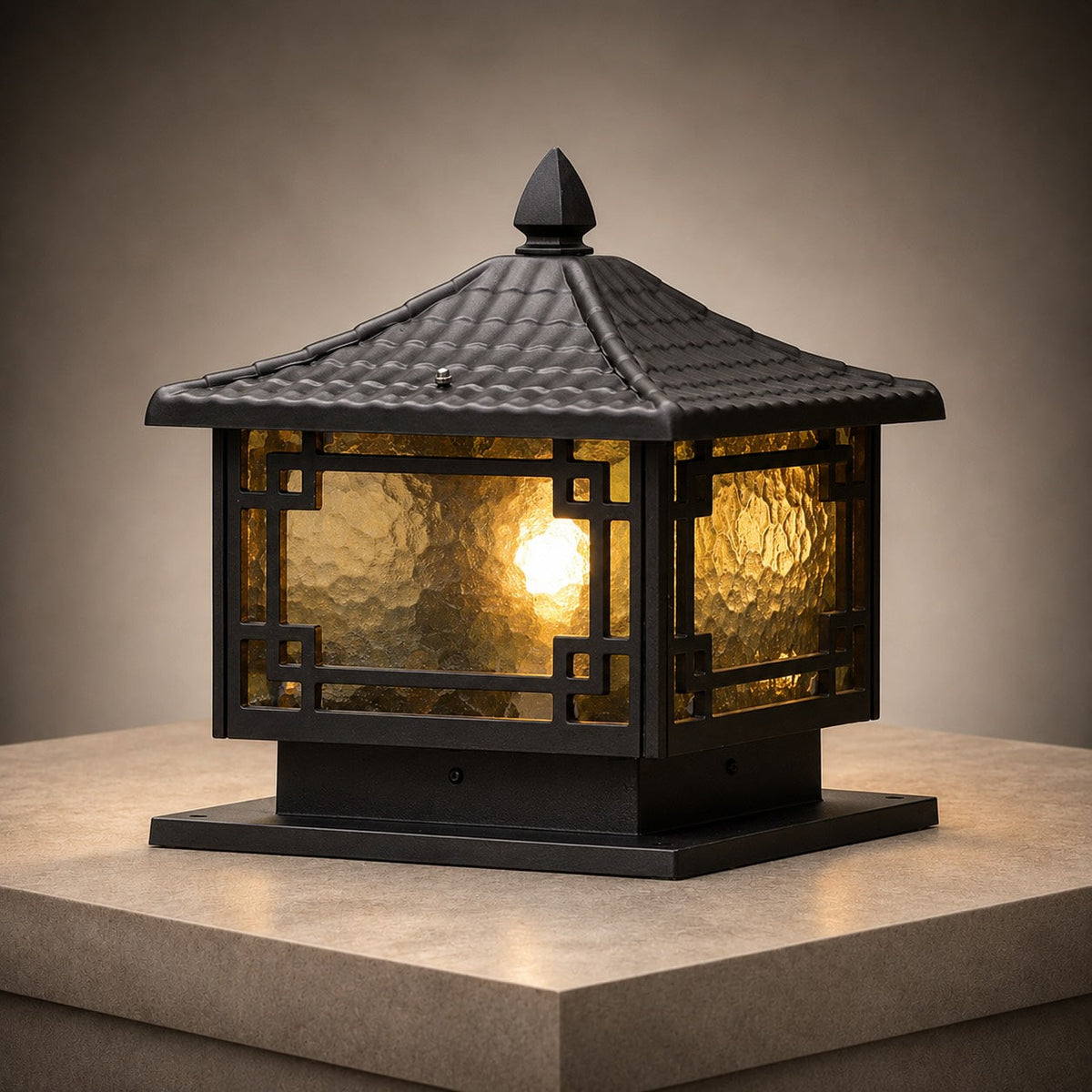 Coffee Gold Square Frosted Glass Pillar Light Solar or Hardwired for Garden IP54