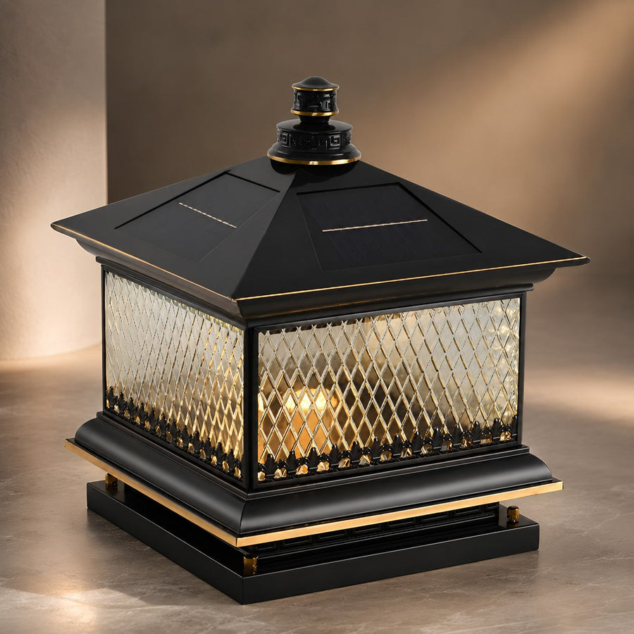 Diamond Glass Solar Post Light in Black Bronze or Copper Aluminium Remote IP65