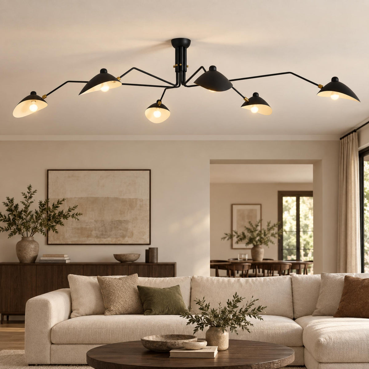 Adjustable Multi-Arm Metal LED Ceiling Light 3 or 6 Head in Black or White