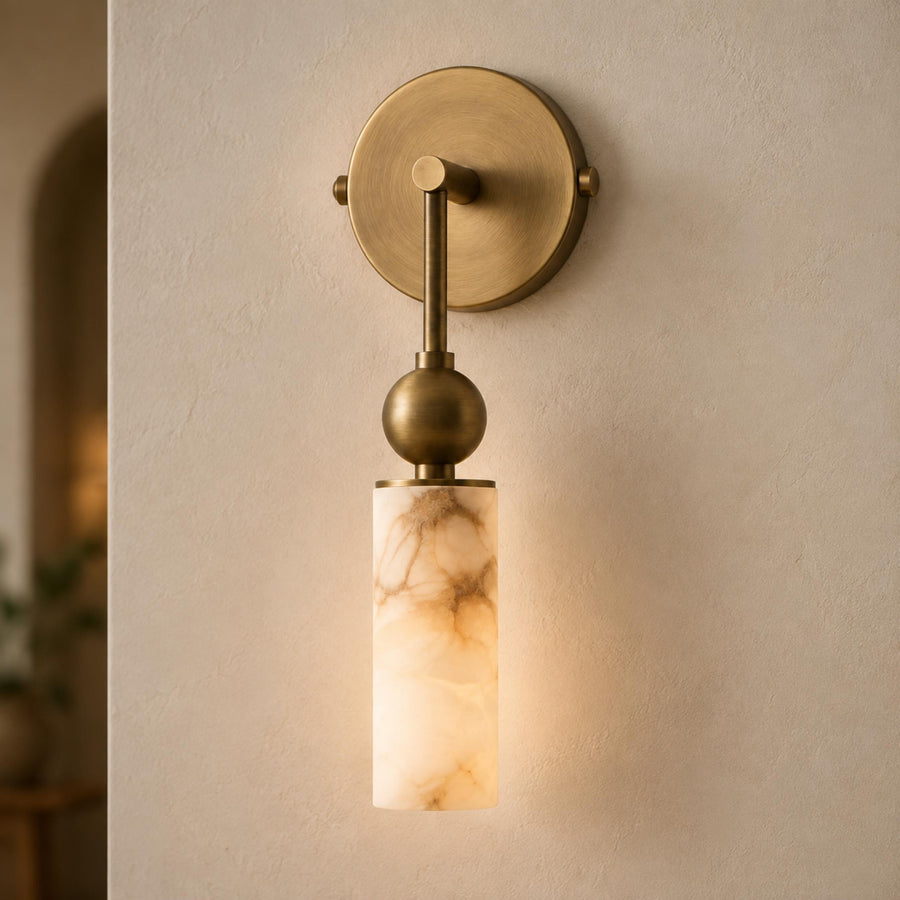 Alabaster-Effect Glass Flush Wall Light LED 1 or 2 Head Brass Black or Nickel