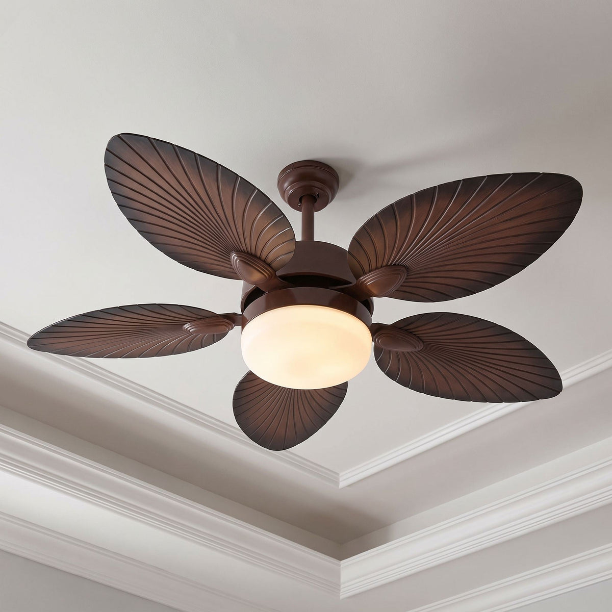 Banana Leaf Blade Ceiling Fan with Dimmable LED Light Copper Motor 107 or 132 cm