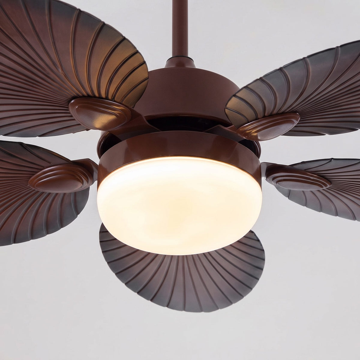 Banana Leaf Blade Ceiling Fan with Dimmable LED Light Copper Motor 107 or 132 cm