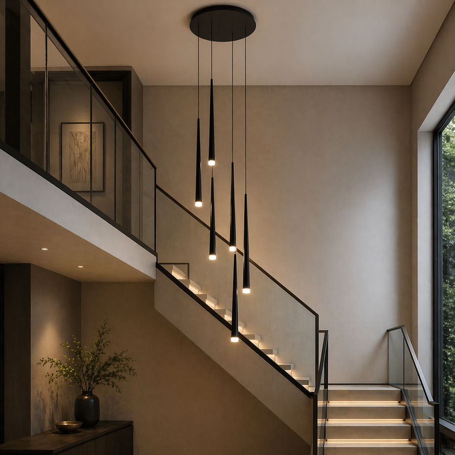 Cascading Cluster LED Staircase Chandelier 6 to 68 Heads for Stairwell & Void