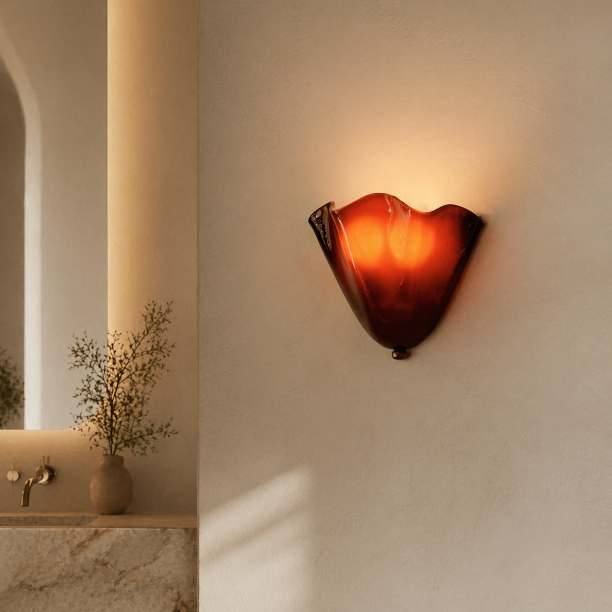 Hand-Blown Coloured Glass Shell Wall Sconce Art Deco Hardwired E12 Wall Light