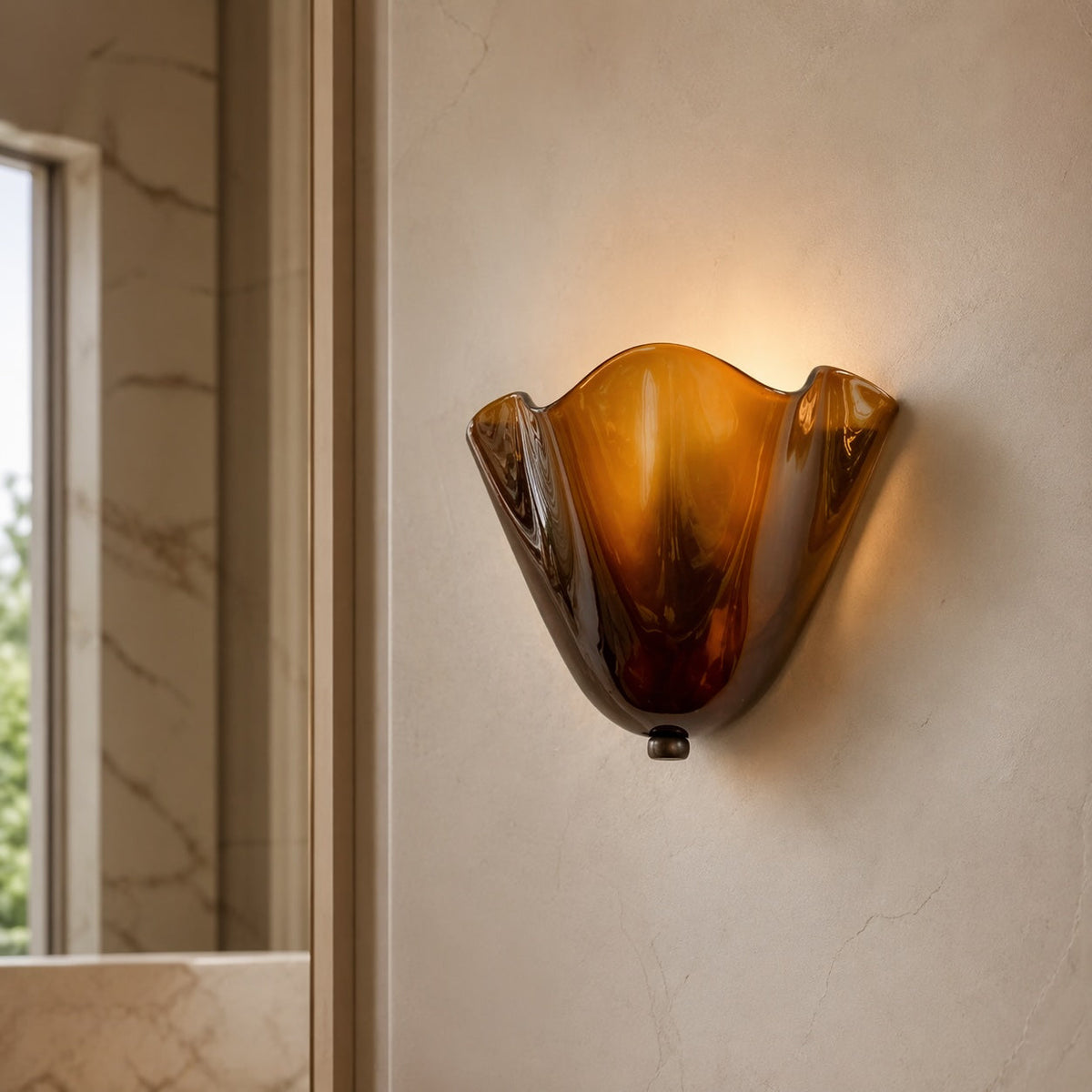 Hand-Blown Coloured Glass Shell Wall Sconce Art Deco Hardwired E12 Wall Light