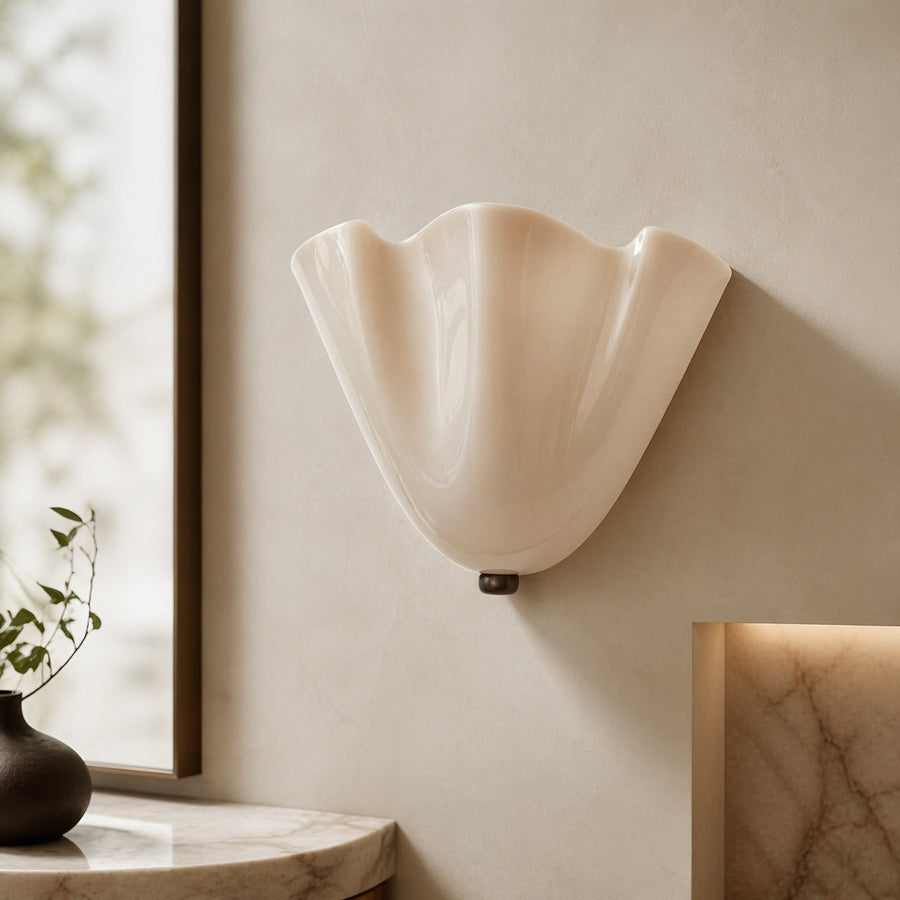 Hand-Blown Coloured Glass Shell Wall Sconce Art Deco Hardwired E12 Wall Light