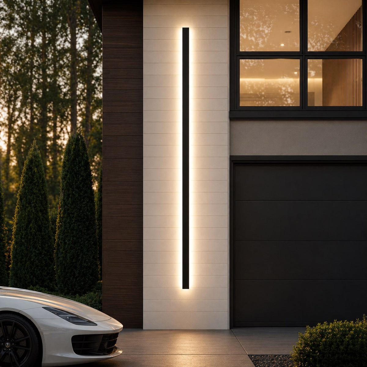 Black Vertical COB LED Strip Outdoor Wall Light IP65 Remote Dimmable
