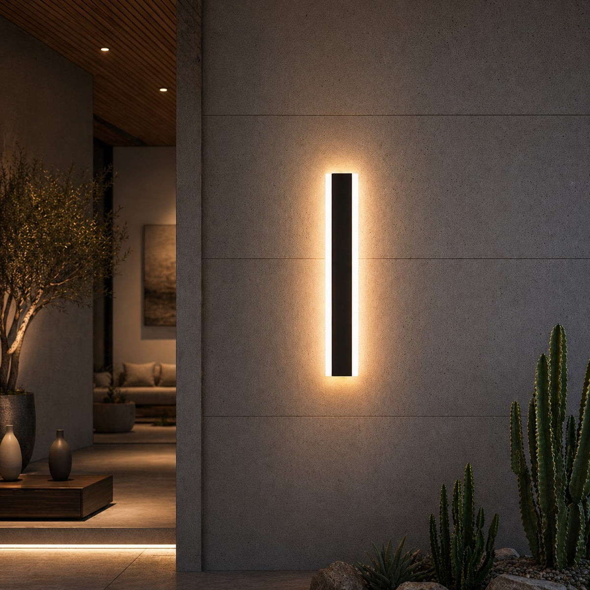 Black Vertical COB LED Strip Outdoor Wall Light IP65 Remote Dimmable