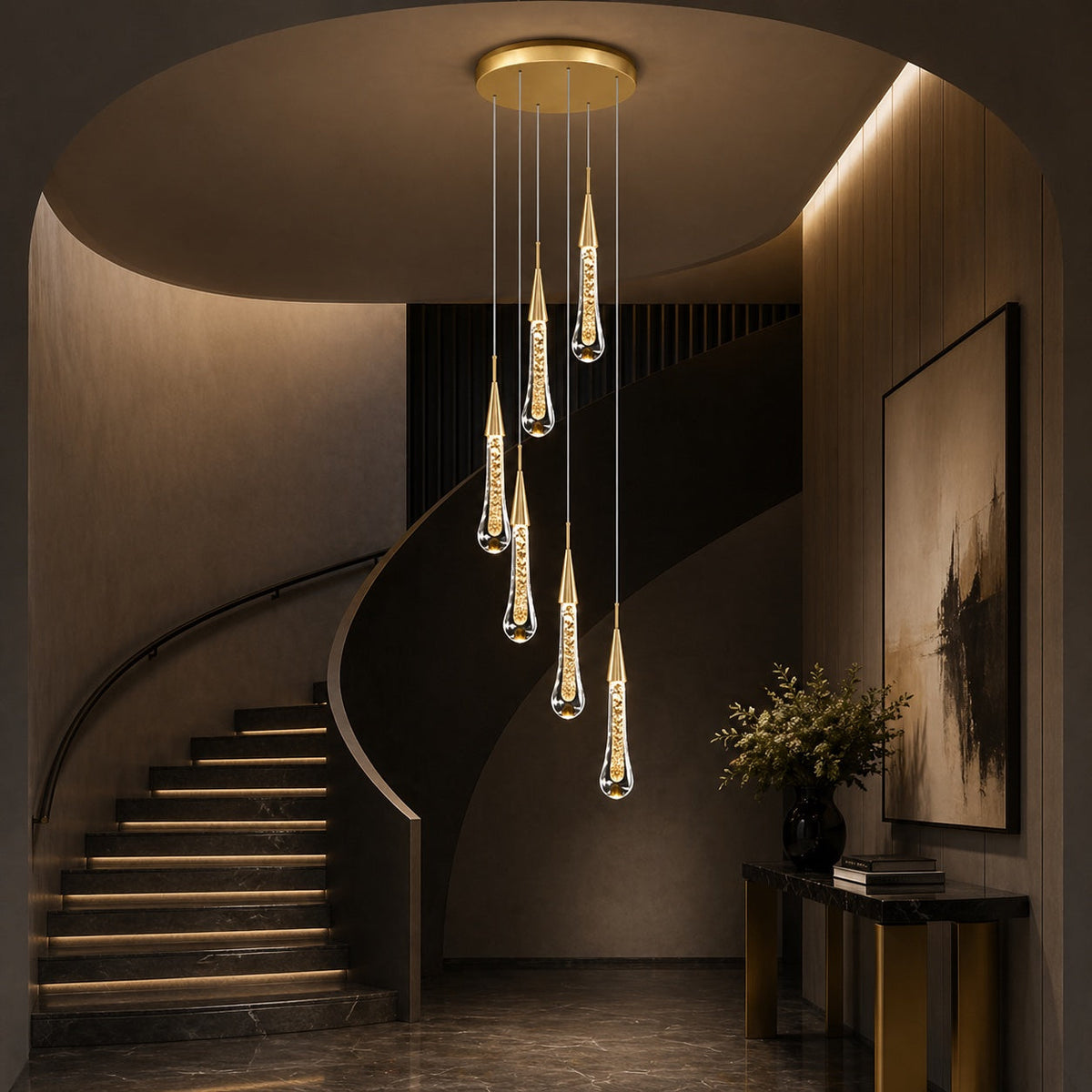 Long Crystal Pendant Cluster Chandelier 1 to 48 Heads Gold LED for Staircase