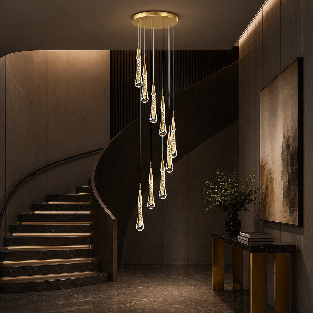 Long Crystal Pendant Cluster Chandelier 1 to 48 Heads Gold LED for Staircase