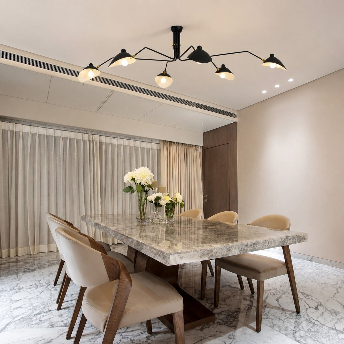 Adjustable Aluminium & Brass Joint LED Ceiling Light 3 or 6 Head Black or White