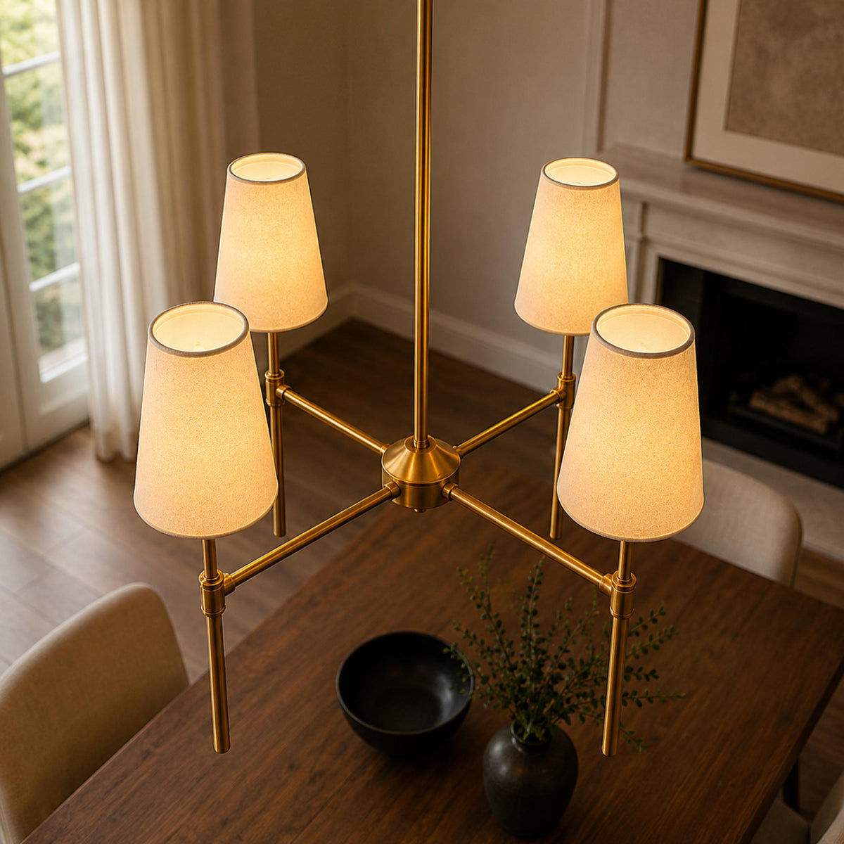 Round Metal LED Chandelier 4 6 or 8 Heads in Brass Black Nickel or White