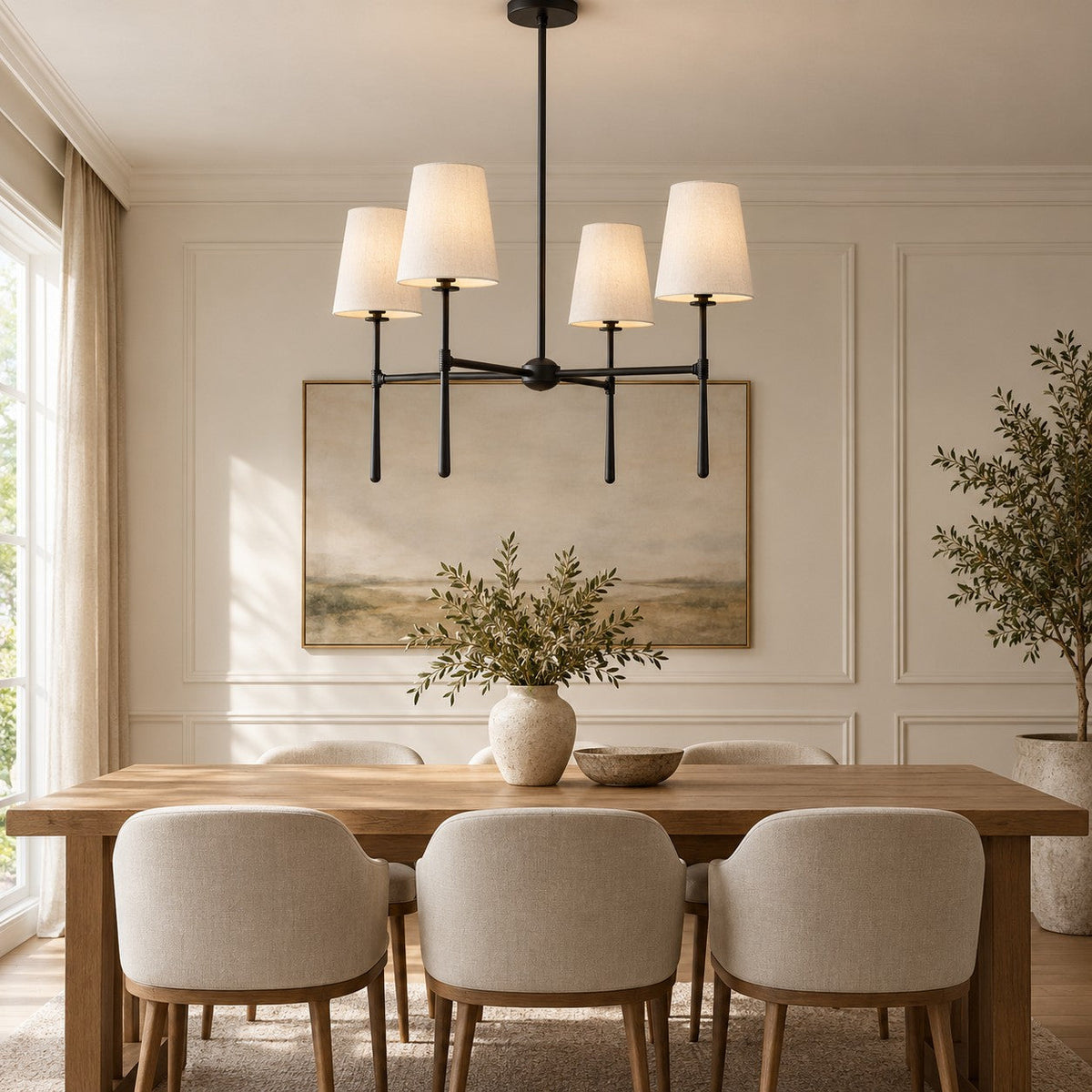 Round Metal LED Chandelier 4 6 or 8 Heads in Brass Black Nickel or White
