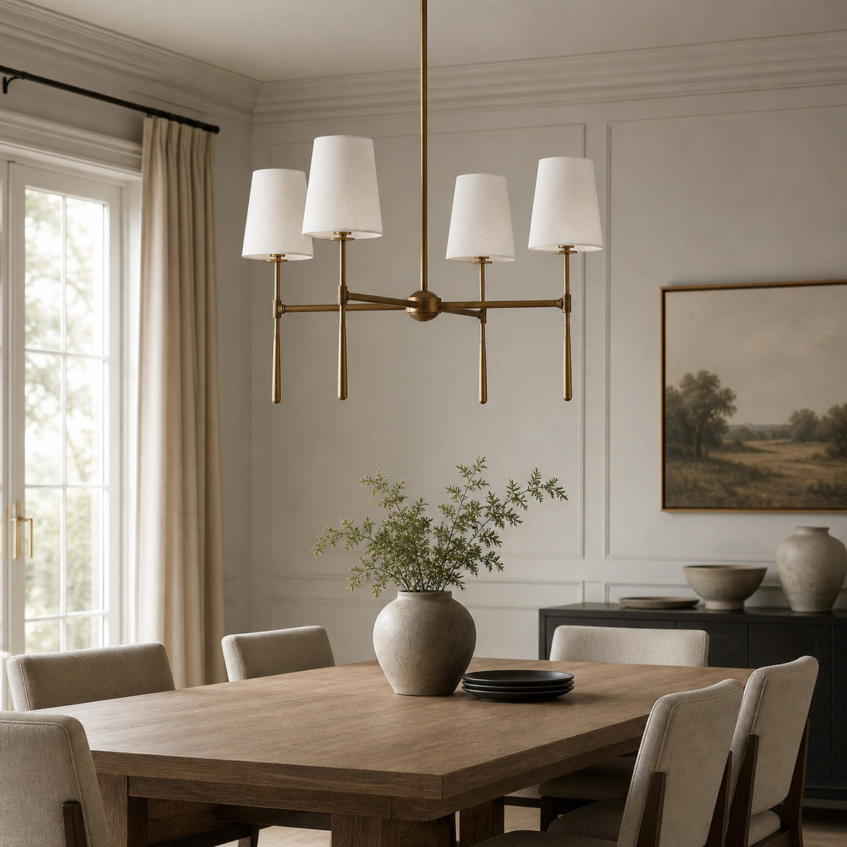 Round Metal LED Chandelier 4 6 or 8 Heads in Brass Black Nickel or White