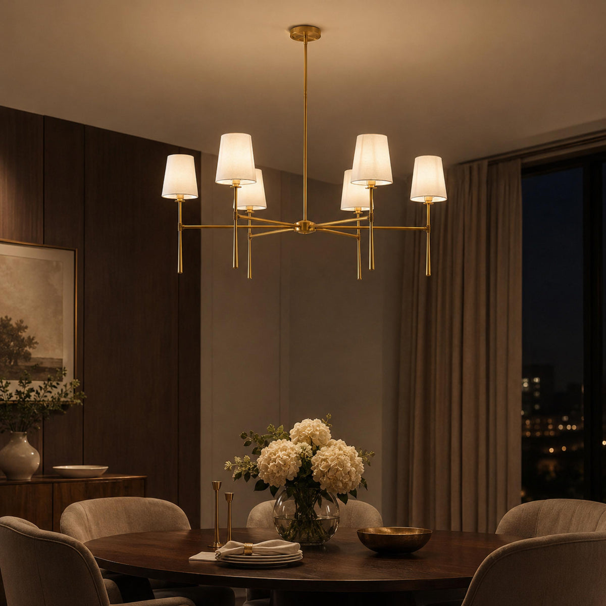 Round Metal LED Chandelier 4 6 or 8 Heads in Brass Black Nickel or White