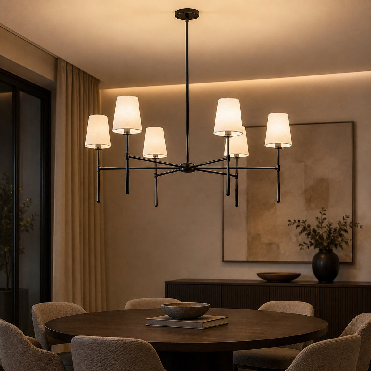Round Metal LED Chandelier 4 6 or 8 Heads in Brass Black Nickel or White