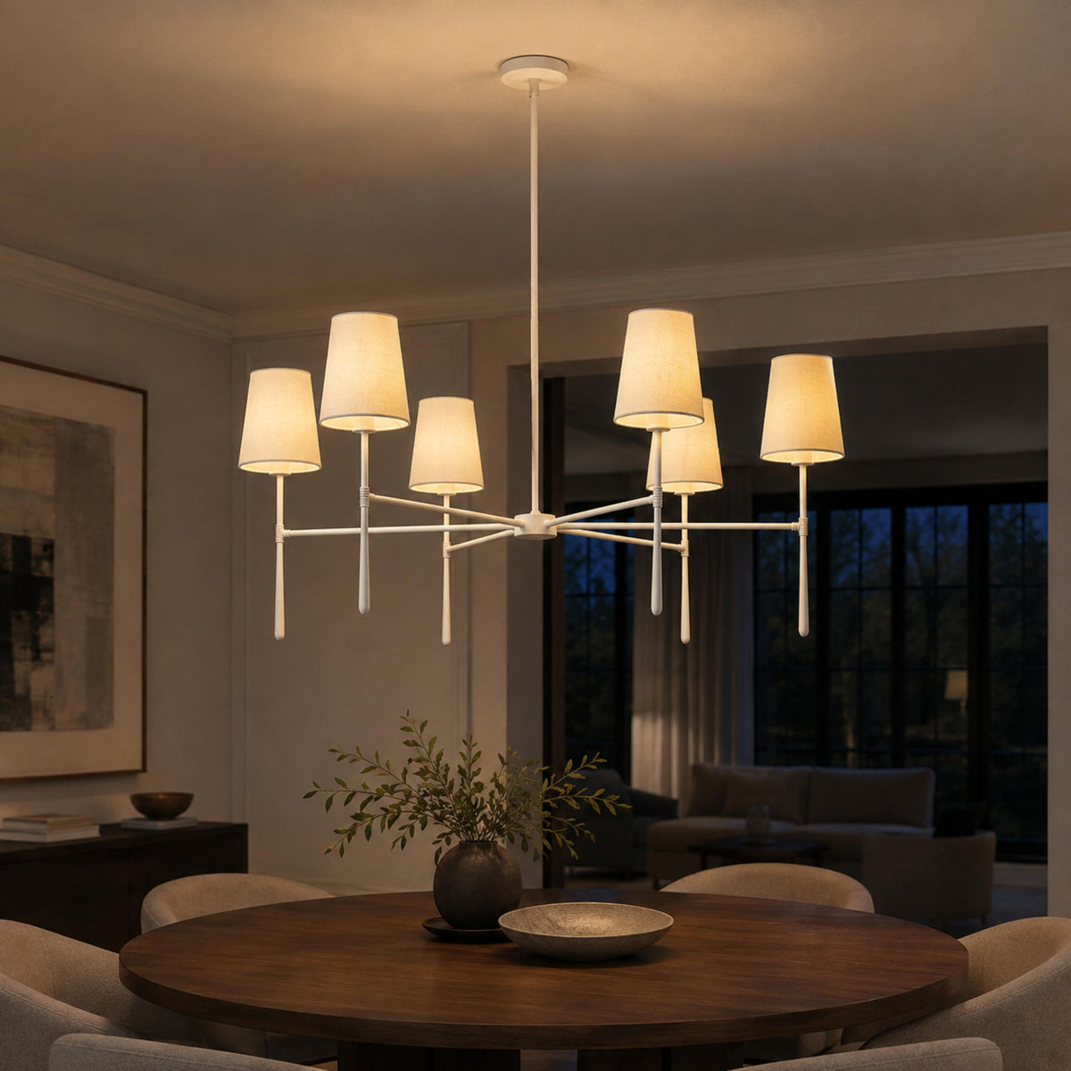 Round Metal LED Chandelier 4 6 or 8 Heads in Brass Black Nickel or White