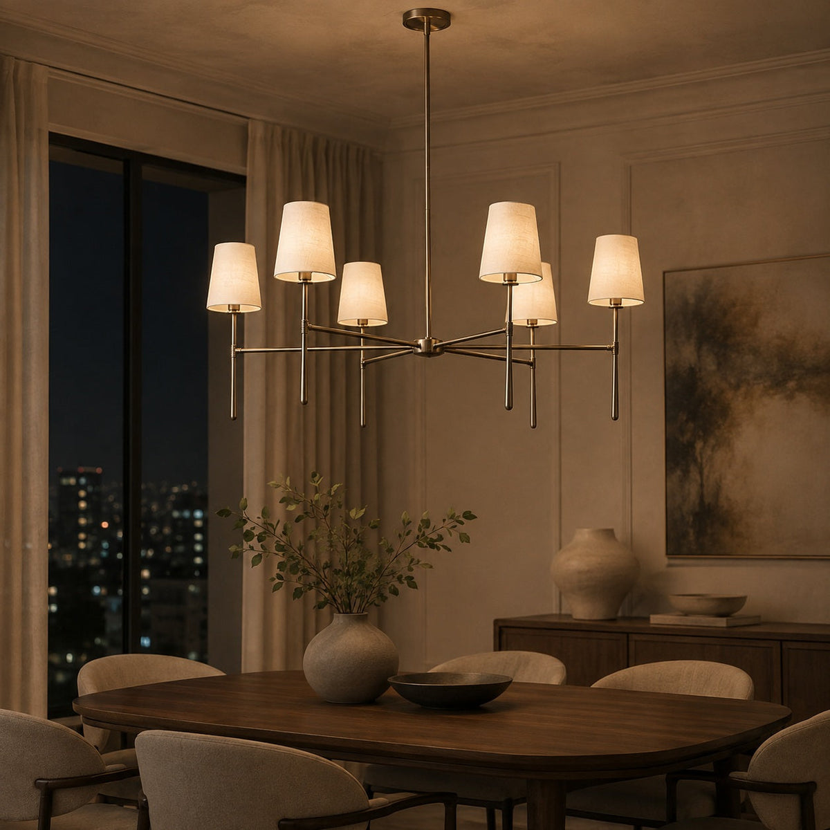 Round Metal LED Chandelier 4 6 or 8 Heads in Brass Black Nickel or White