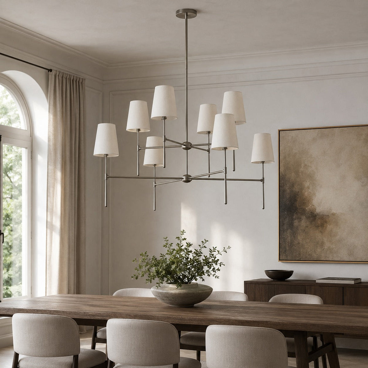 Round Metal LED Chandelier 4 6 or 8 Heads in Brass Black Nickel or White