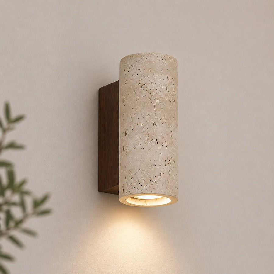 Travertine Tube Up Down Wall Light Hardwired E27 Natural Stone Japandi Sconce