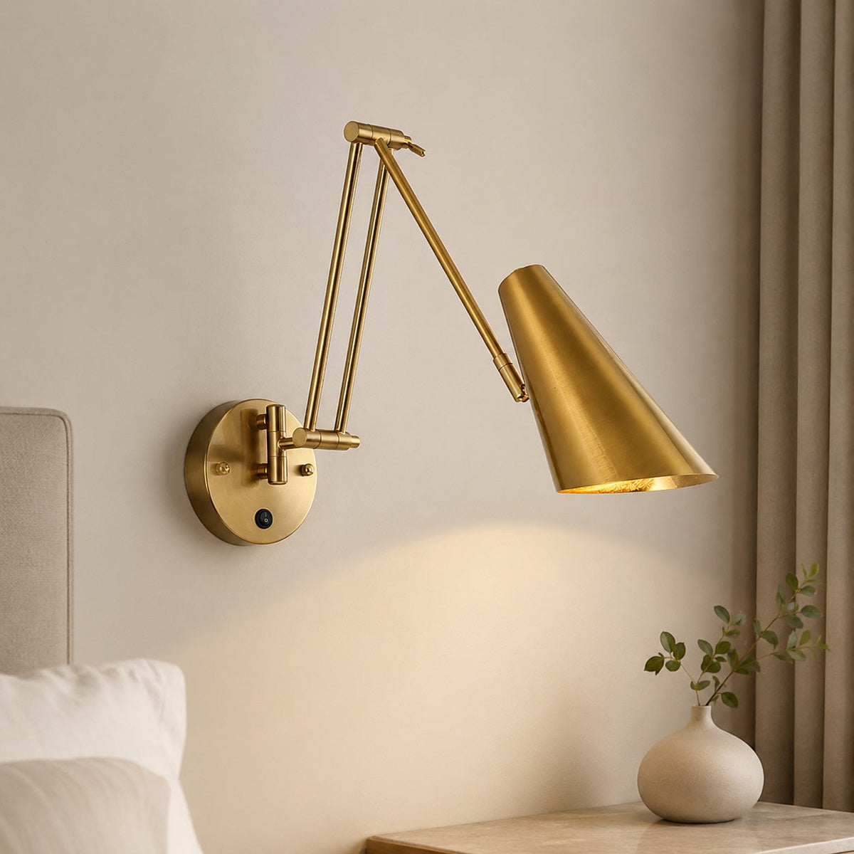 Matte Black & Gold Swing Arm Wall Light Hardwired Adjustable Reading Lamp