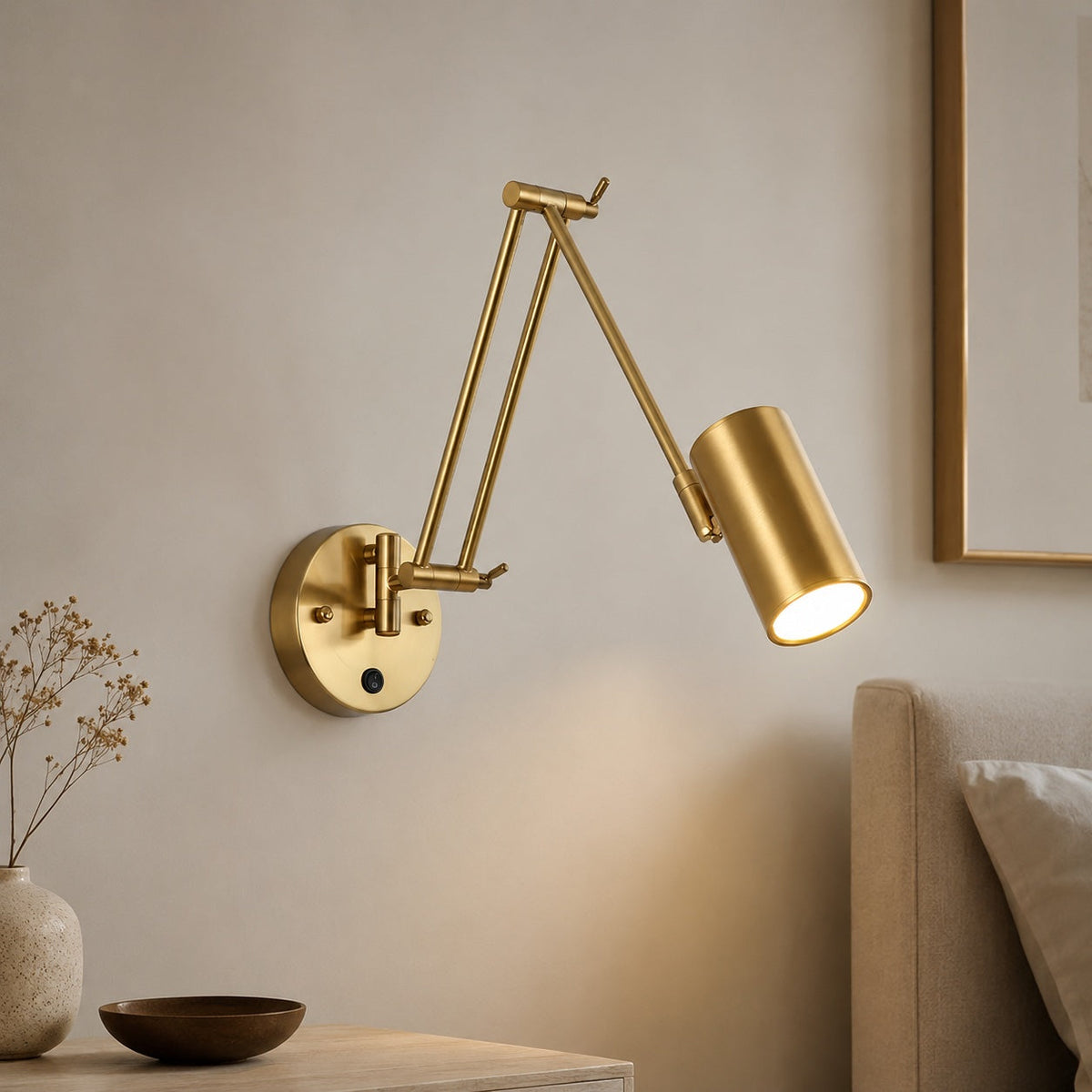 Matte Black & Gold Swing Arm Wall Light Hardwired Adjustable Reading Lamp