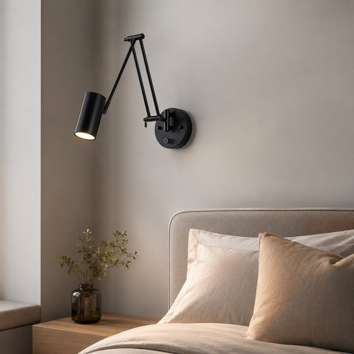 Matte Black & Gold Swing Arm Wall Light Hardwired Adjustable Reading Lamp