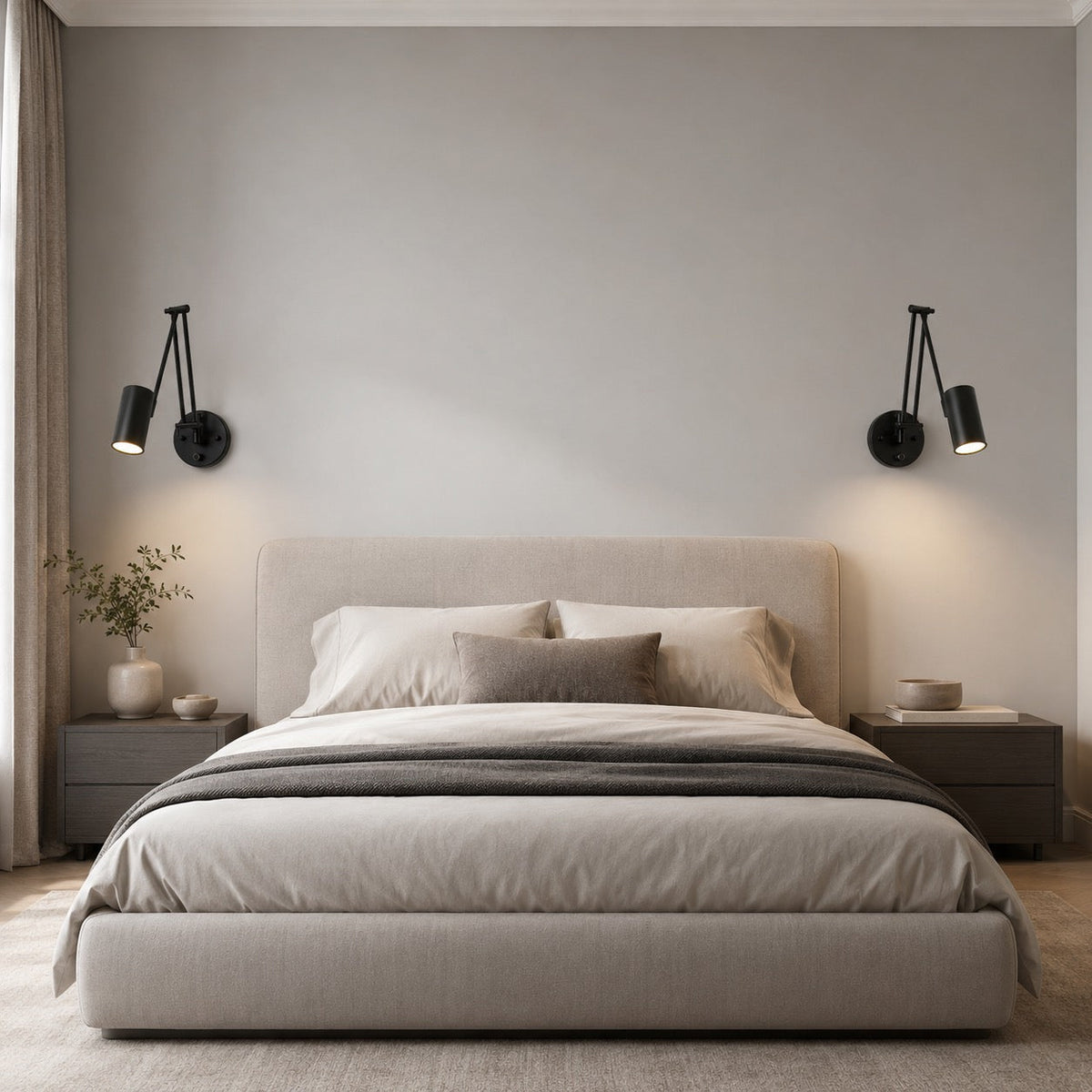 Matte Black & Gold Swing Arm Wall Light Hardwired Adjustable Reading Lamp