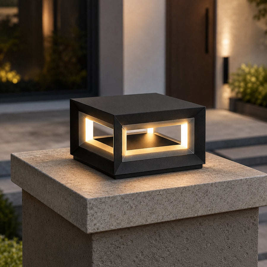 Rectangular Stainless Steel LED Post Light Solar or Hardwired IP65 Four Sizes