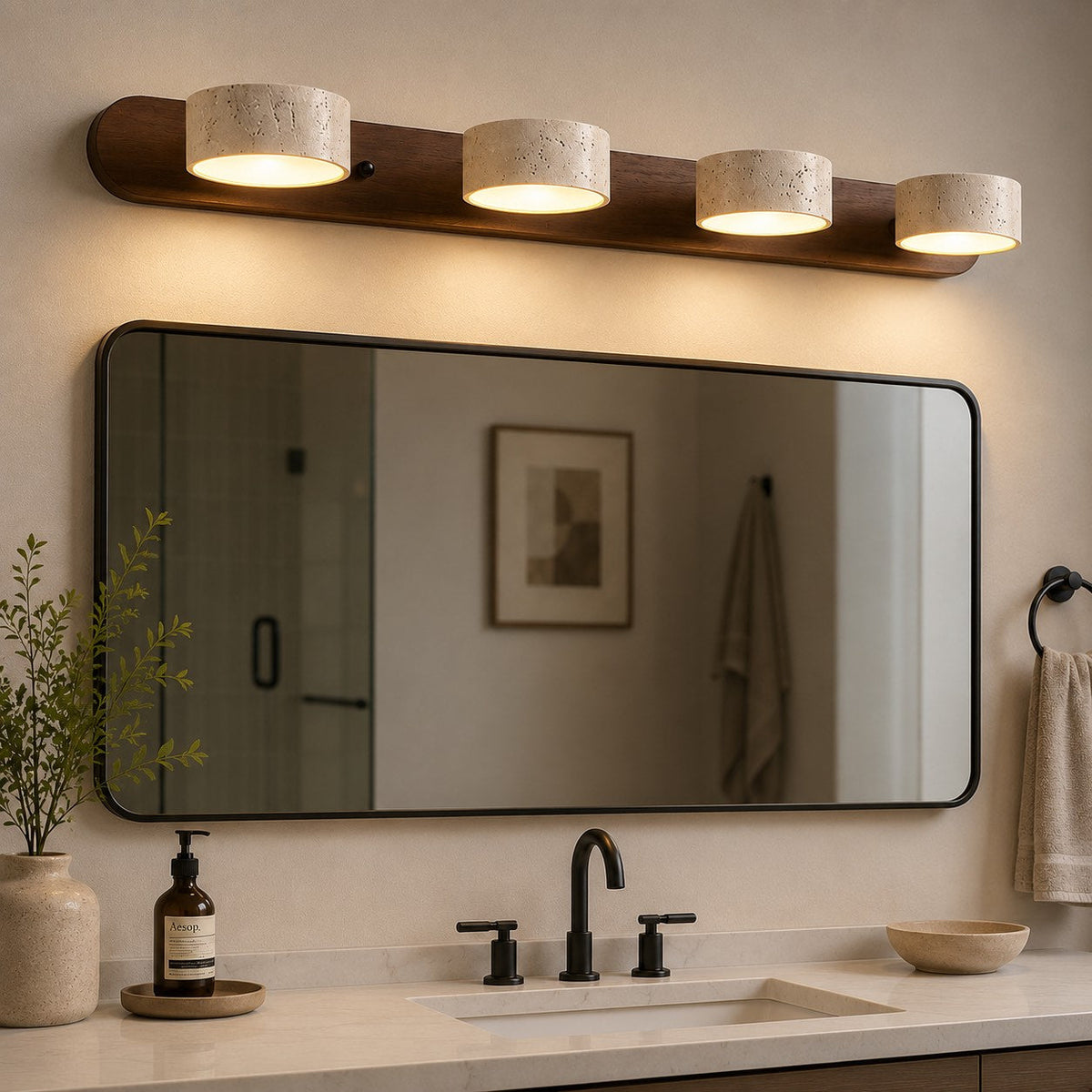 Rustic Wood & Stone Bathroom Vanity Wall Light 2 3 or 4 Light Hardwired