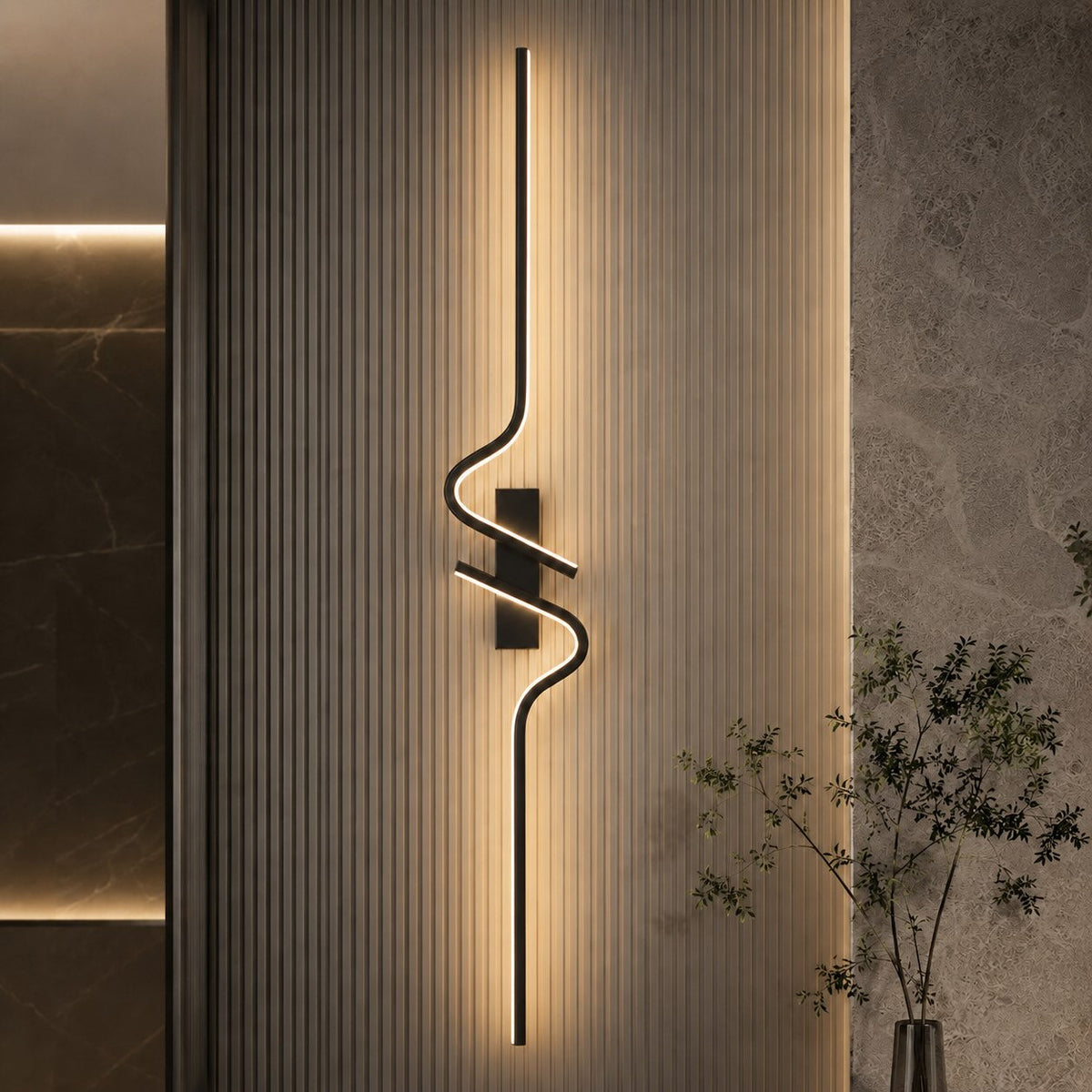 Wave Curved Aluminium LED Wall Sconce Dual Light 60 to 120cm Tri-Colour